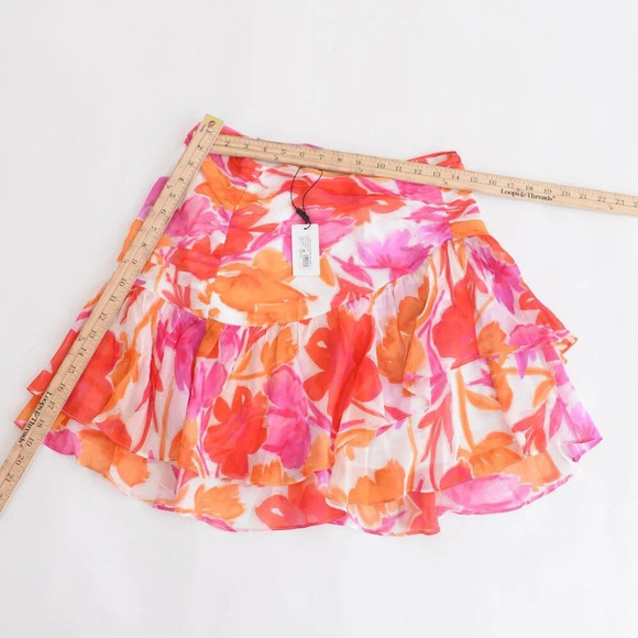 Milly Mira Paper Ruffled Floral Peony Mini Skirt In Orange Multi 8  NWT - Picture 2 of 14